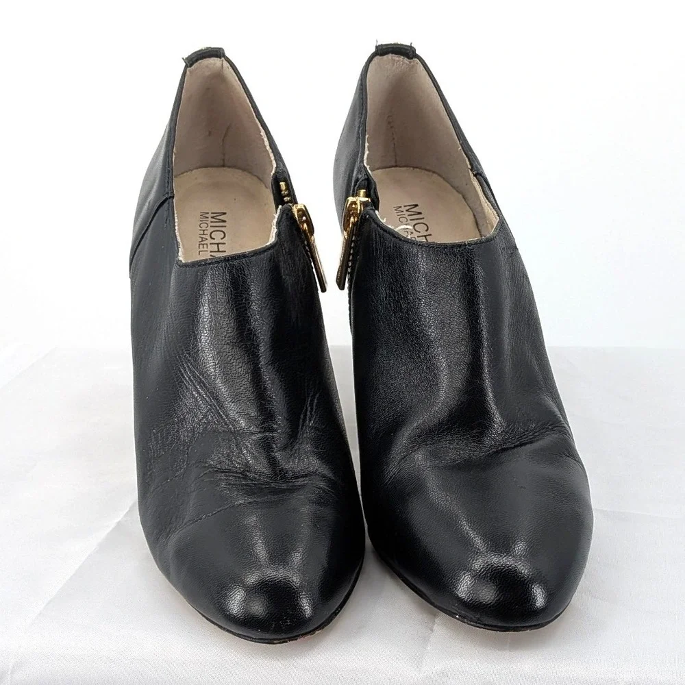 Michael Kors Leather Ankle Booties Black Stiletto‎ Heel Zip Minimalist 7M